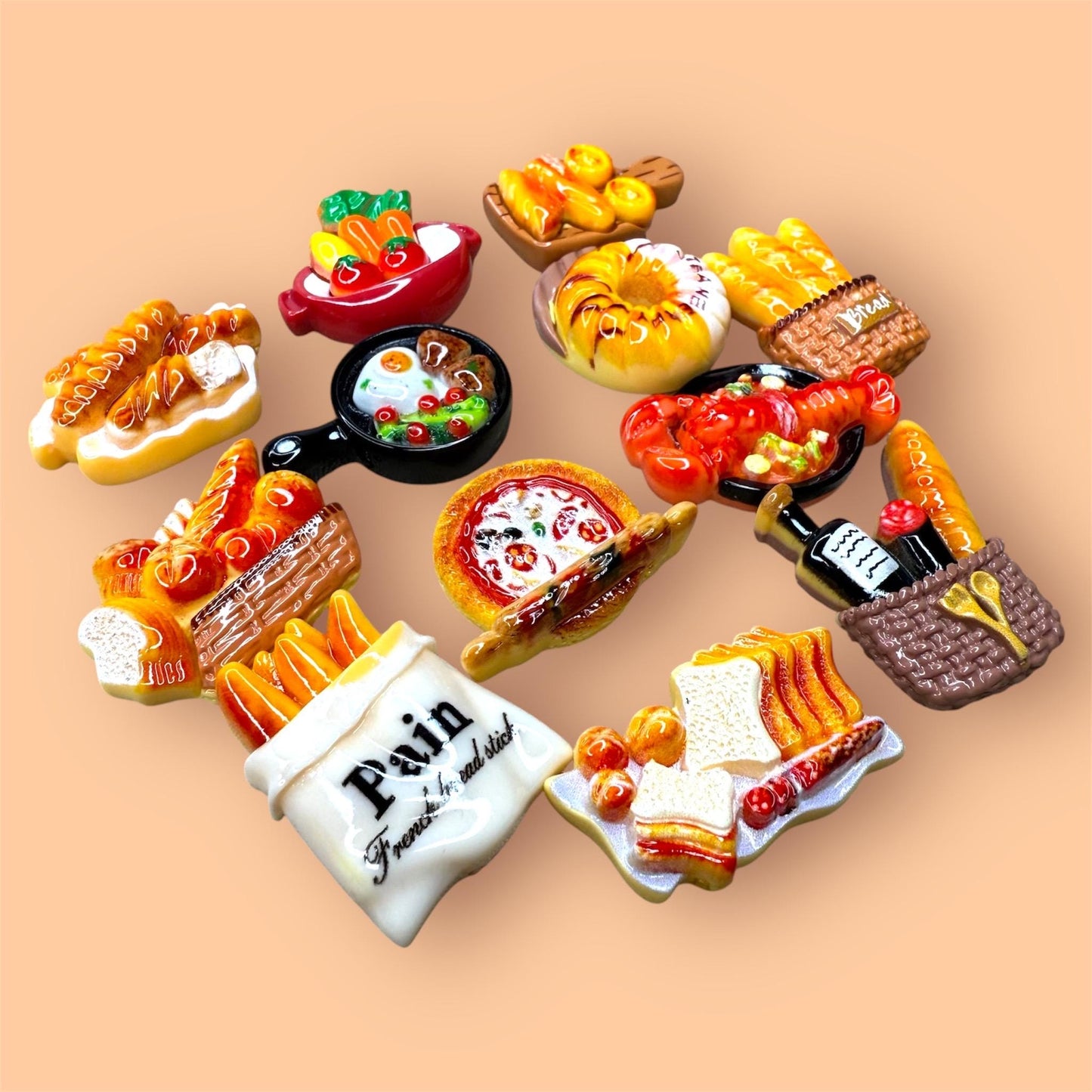 Food bread lobster flatback resin charms cabochons DIY set of 12