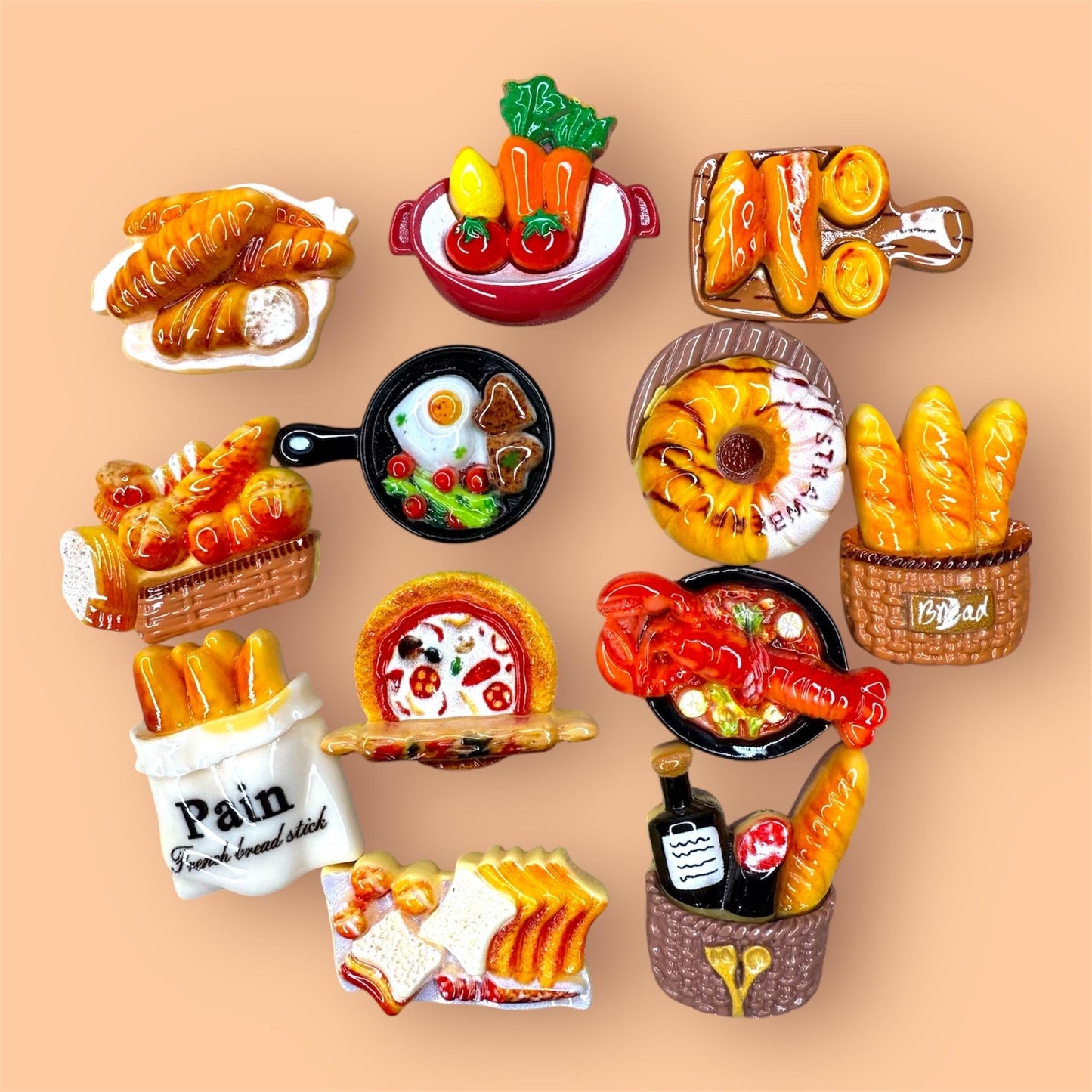 Food bread lobster flatback resin charms cabochons DIY set of 12