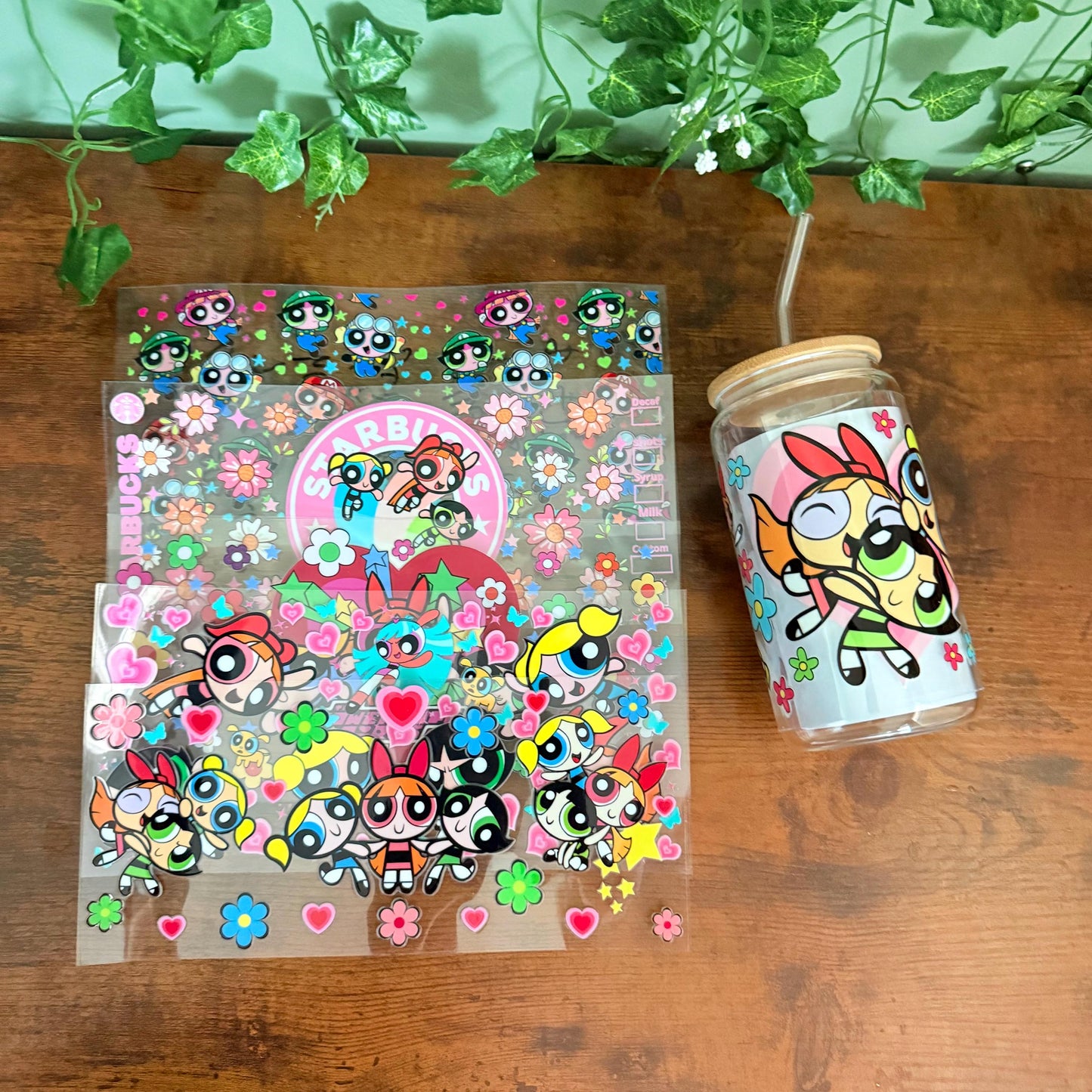 Powerpuff Girls 16 oz glass tumbler / tumbler glass cup / Animation glass cup / UVDTF wrap
