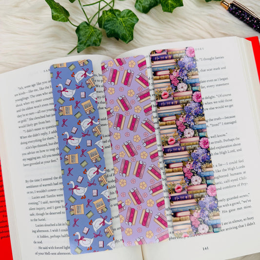 Goose & books Bookmark / Books and flowers Bookmark / double side