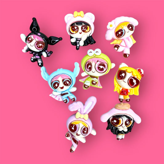 Powerpuff Girls Sanrio flatback resin charms cabochons DIY set of 8