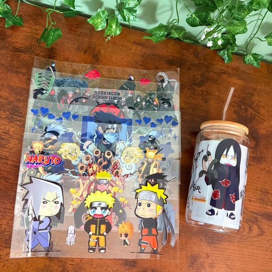 Naruto Akatsuki 16 oz glass tumbler / Naruto Sasuke inspired tumbler / glass cup / Japanese animation anime glass cup / UVDTF wrap