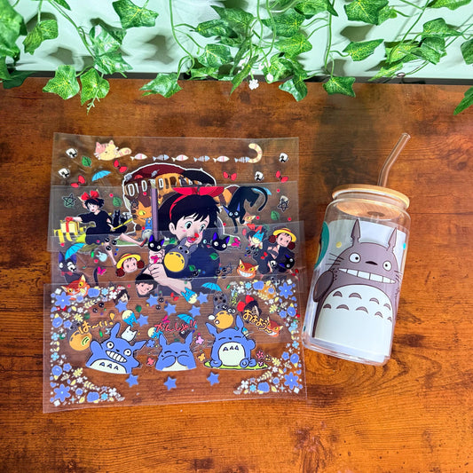 Forest spirit 16 oz glass tumbler / Totoro Kiki's delivery inspired tumbler / glass cup / Japanese animation anime glass cup / UVDTF wrap